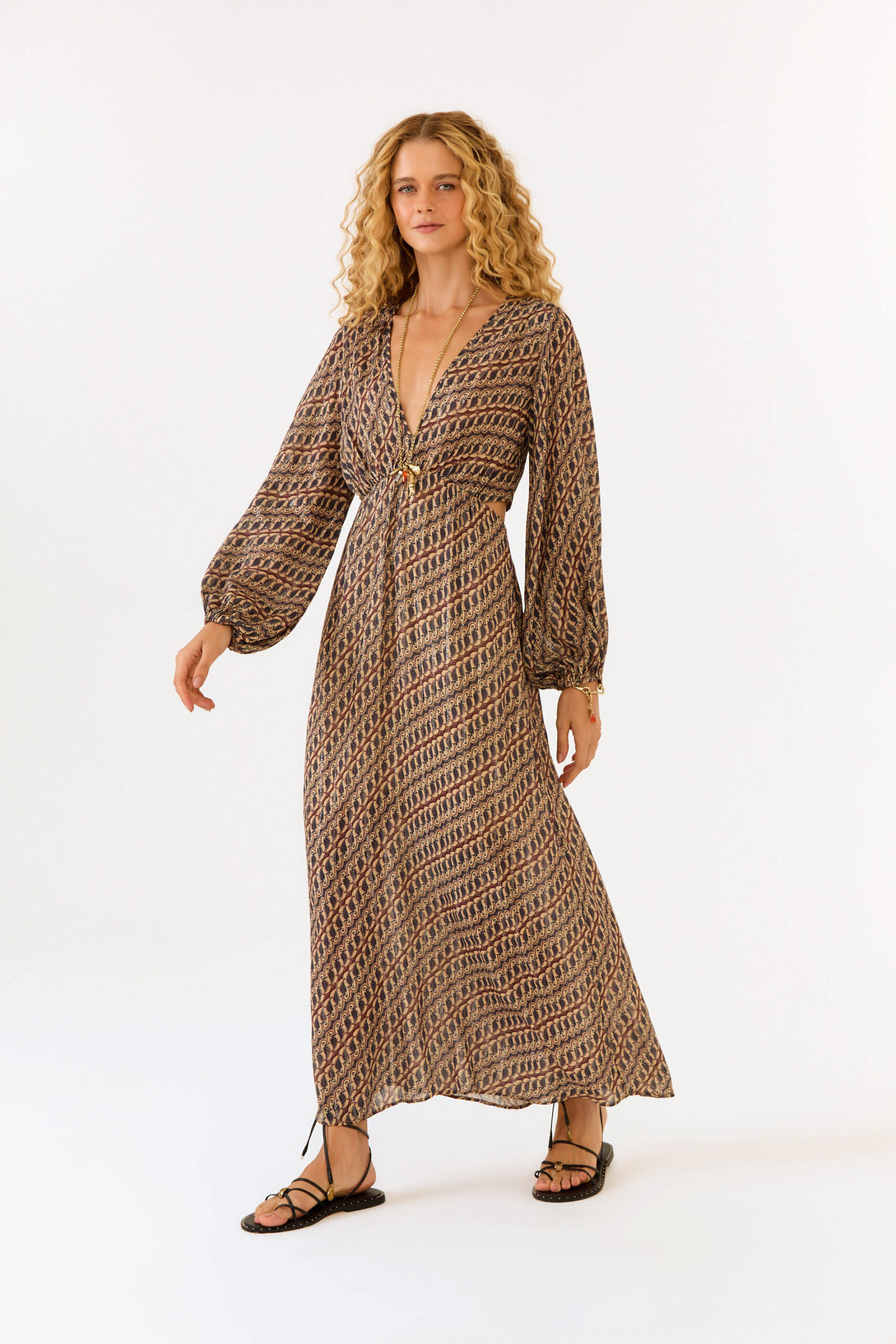VESTIDO MIDI MANGA ESTAMPA BATIK NIQUEL