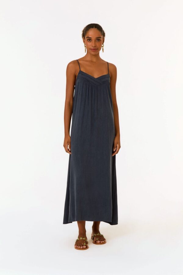 VESTIDO MIDI DECOTE PREGAS