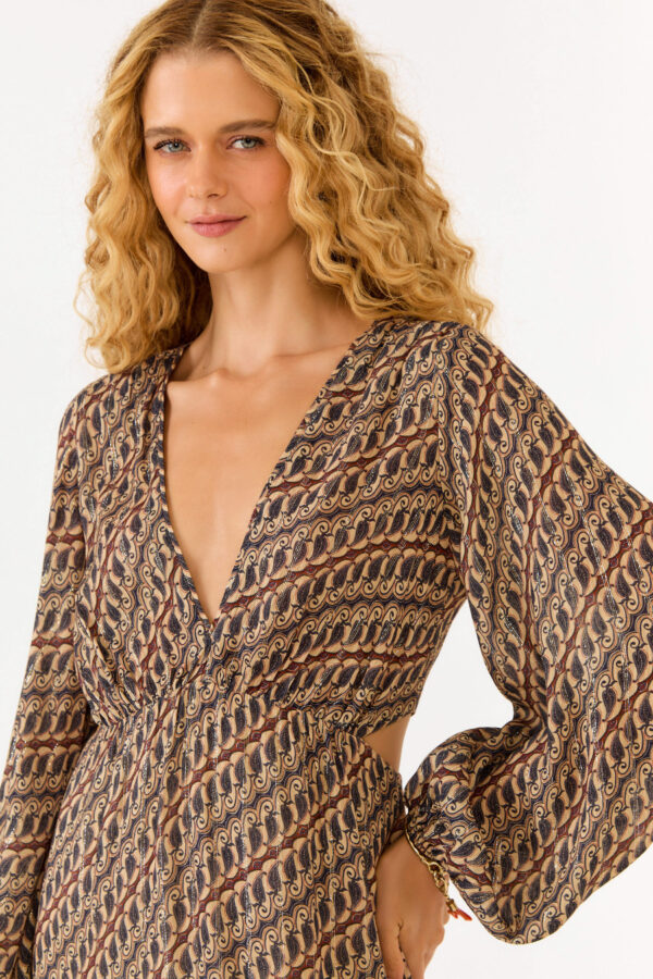 VESTIDO MIDI MANGA ESTAMPA BATIK NIQUEL - Imagem 2