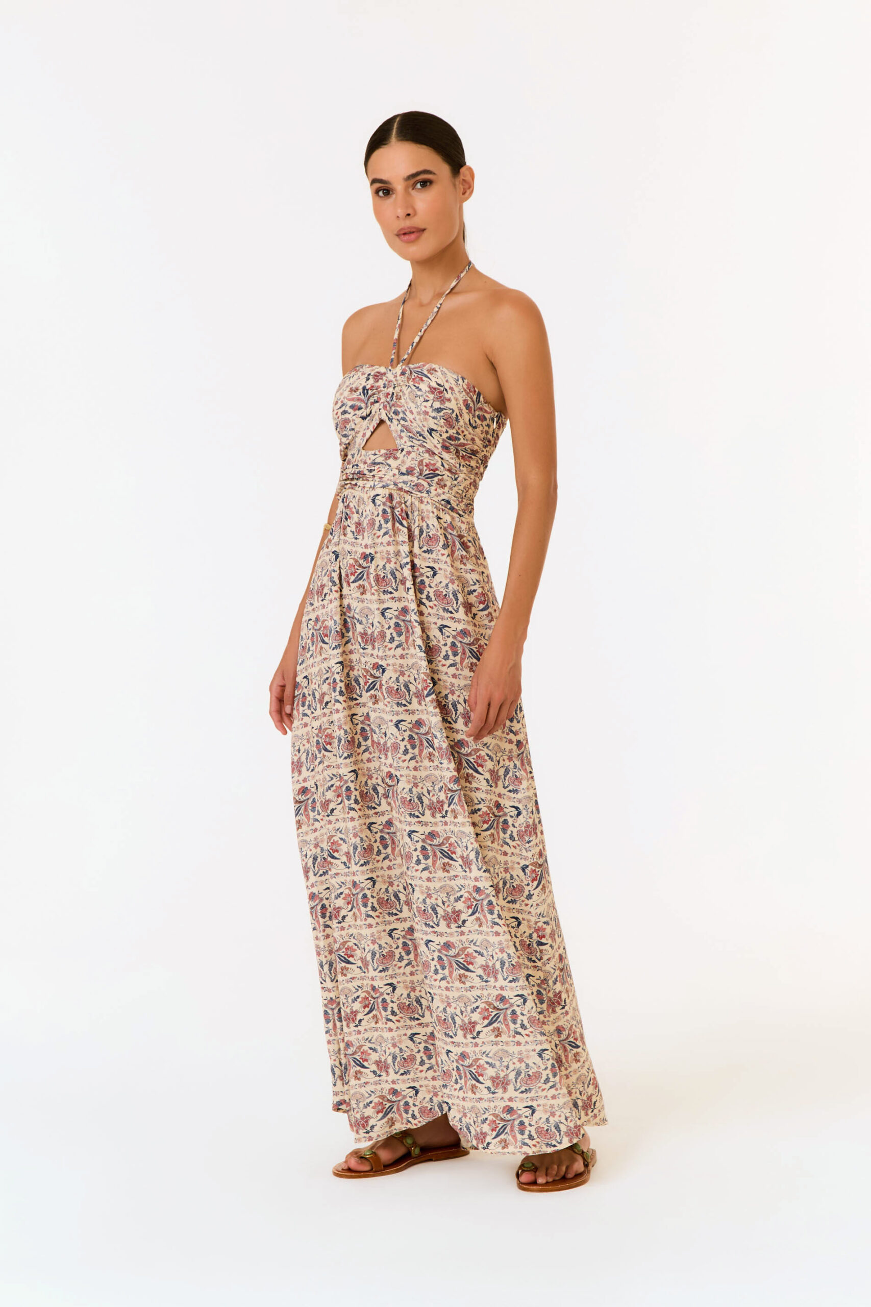 VESTIDO MIDI FRANZIDO ESTAMPA BLOOM