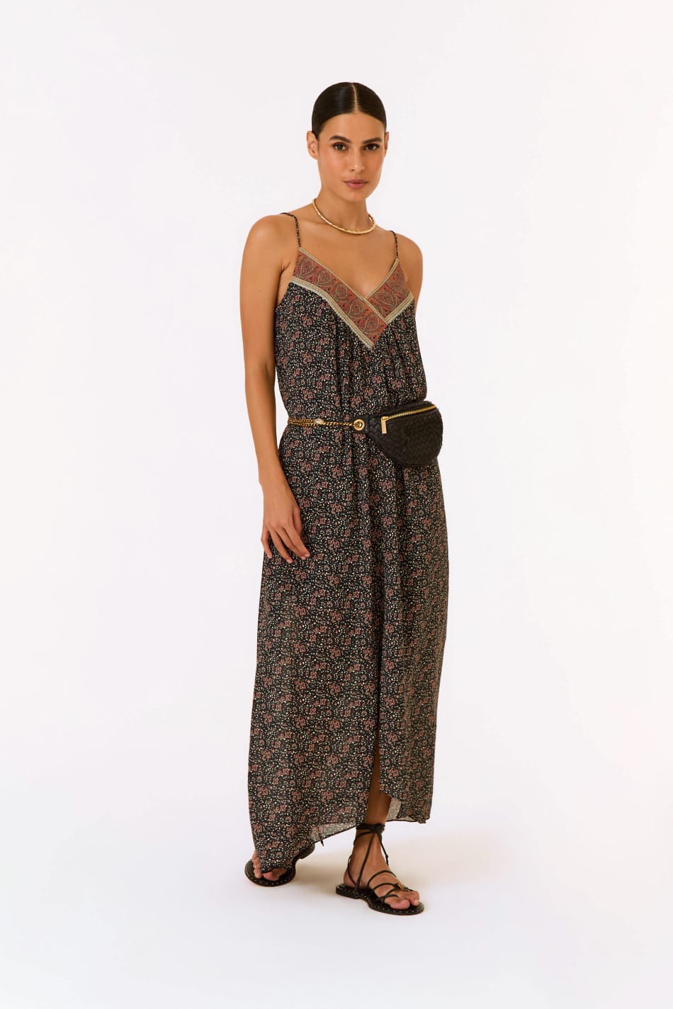 VESTIDO LONGO GGT ESTAMPA ISLA PRETO